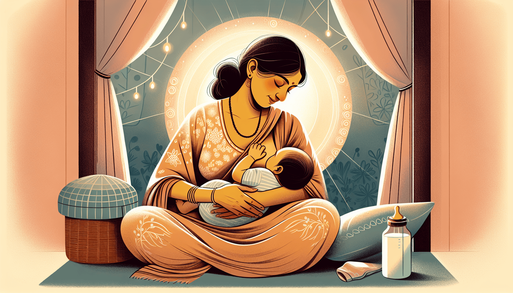 Illustration of mother breastfeeding her baby