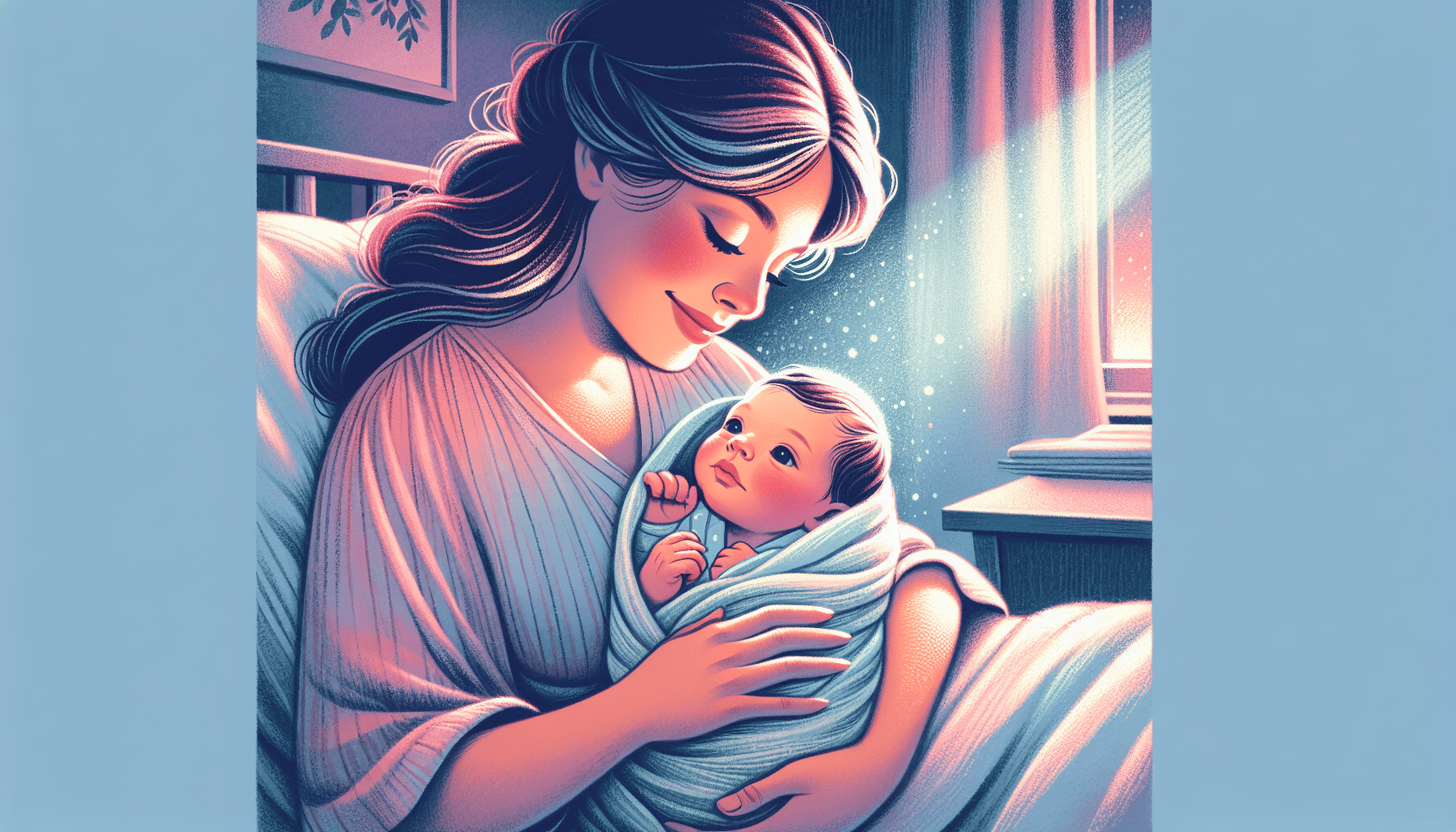 Illustration of a mother holding her newborn baby