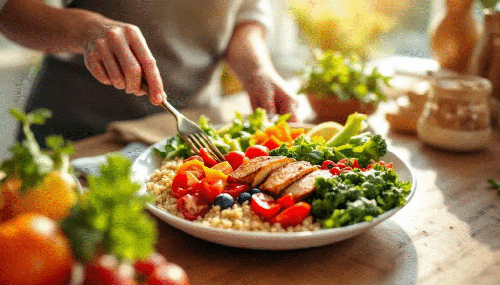 A balanced meal being prepared for a new mom.